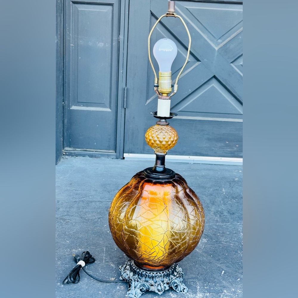 HUGE MCM VINTAGE OR ANTIQUE, extremely RARE and Unique Amber Glass Lamp